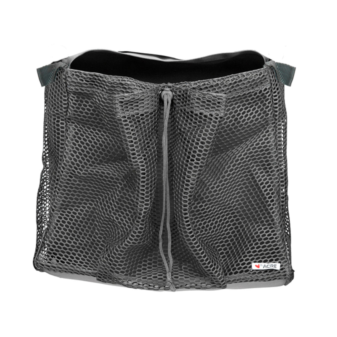 A black mesh tote with two handles, a center drawstring closure, and a white NACRE logo patch—ideal as the Grocery Bag for byACRE Carbon Fiber Rollators or for shopping.